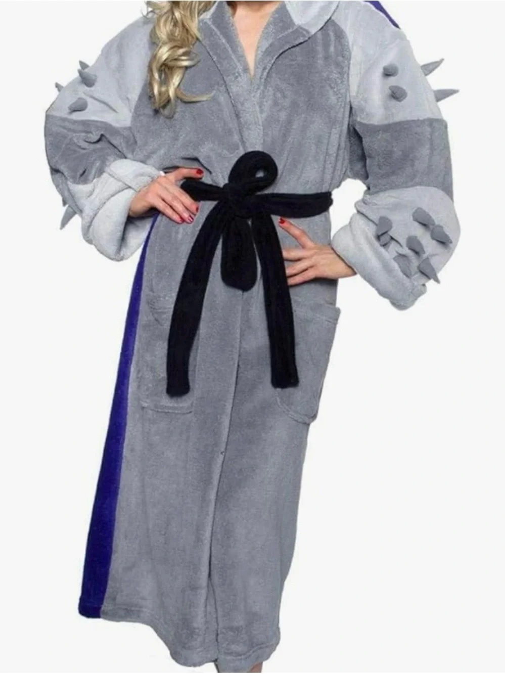 Nickelodeon Gray Plush Robe with Purple Lining and Black Trim